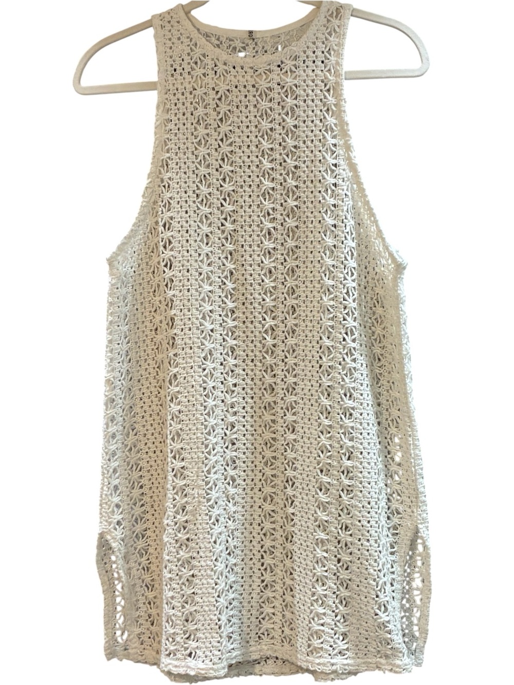 Forever 21 White Crochet Mini Tunic Dress Beach Cover Up Boho Resort Vacation‎ S